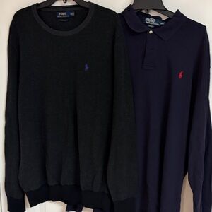 2 Polo Ralph Lauren shirts,1 Black Pima Cotton, 1 Navy L/S Polo, XXL